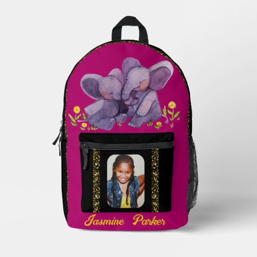 Individuelle Name Elephant Glitzer Lefty Lila Scho Bedruckter Rucksack (Vorderseite)