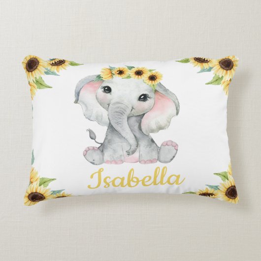 Individuelle Name Elephant Sonnenblume Kissen Gesc (Vorderseite)