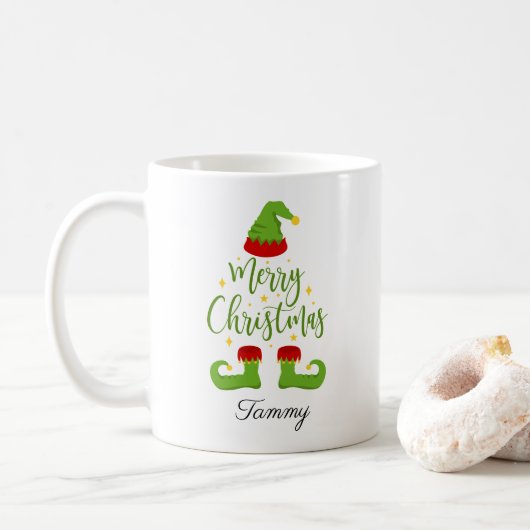 Individuelle Name Elf Frohe Weihnachten Kaffeetasse (Mit Donut)