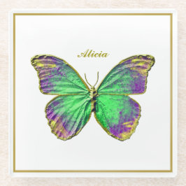 Individuelle Name Emerald Butterfly Glass Unterset Glasuntersetzer