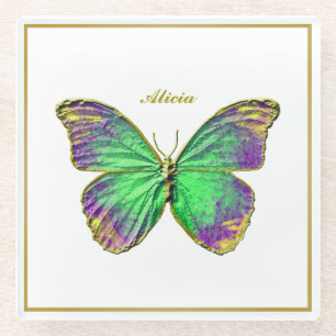 Individuelle Name Emerald Butterfly Glass Unterset Glasuntersetzer