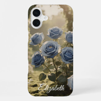 Individuelle Name Enchanted Blue Rose Romantische iPhone 16 Plus Hülle