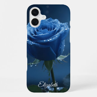Individuelle Name Enchanted Blue Rose Romantische iPhone 16 Plus Hülle