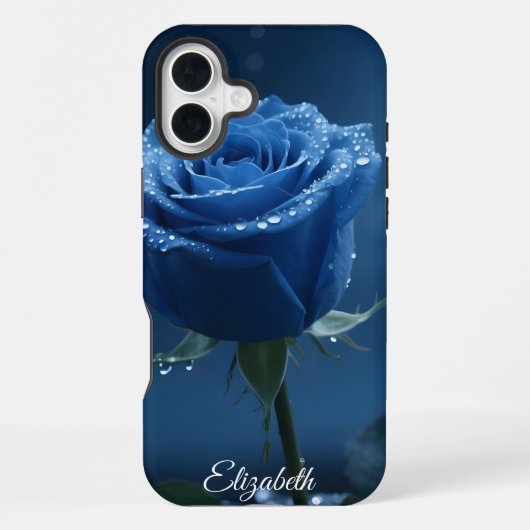 Individuelle Name Enchanted Blue Rose Romantische iPhone Hülle (Rückseite)