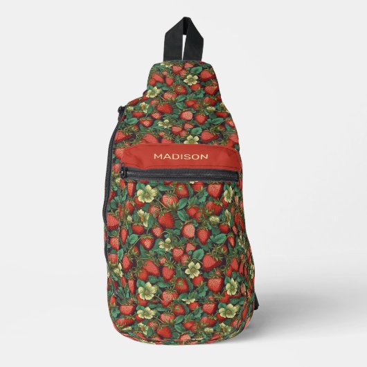 Individuelle Name Erdbeeren Muster Crossbody Bag (Vorderseite)