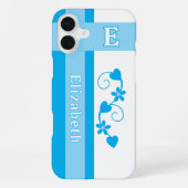 Individuelle Name erste Blume Herz blau iPhone Hülle (Rückseite)