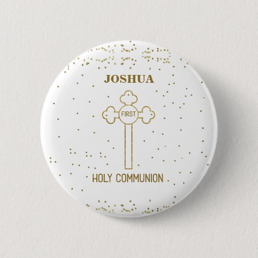 Individuelle Name Erste heilige Kommunion Gold Loo Button (Vorderseite)