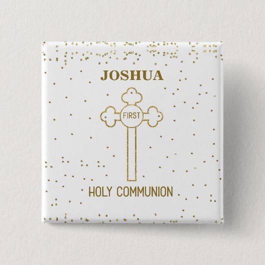 Individuelle Name Erste heilige Kommunion Gold Loo Button (Vorderseite)