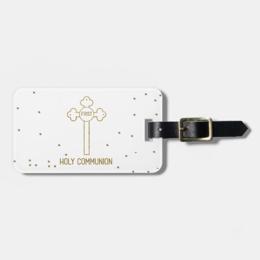 Individuelle Name Erste heilige Kommunion Gold Loo Gepäckanhänger (Vorderseite horizontal)