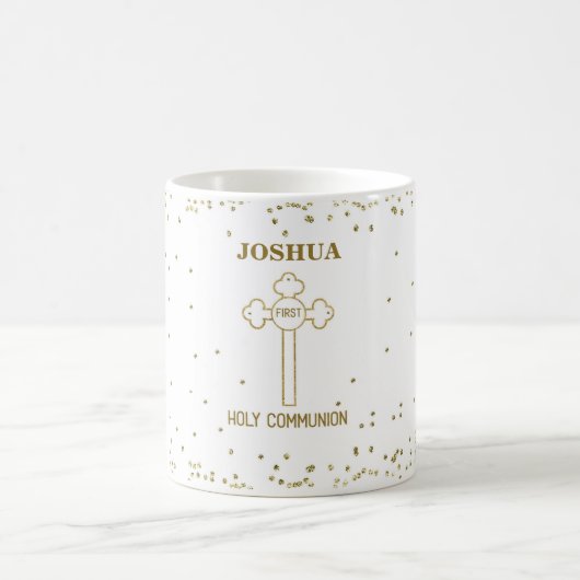 Individuelle Name Erste heilige Kommunion Gold Loo Kaffeetasse (Mittel)