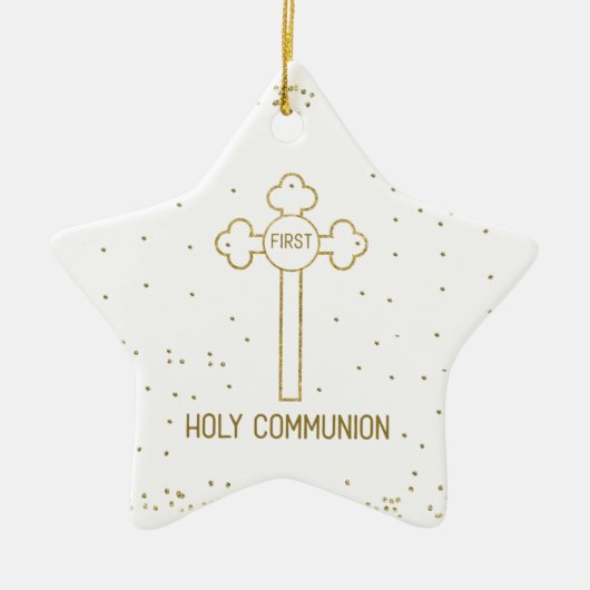Individuelle Name Erste heilige Kommunion Gold Loo Keramik Ornament (Vorne)