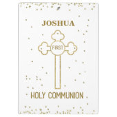 Individuelle Name Erste heilige Kommunion Gold Loo Klemmbrett (Rückseite)