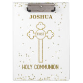 Individuelle Name Erste heilige Kommunion Gold Loo Klemmbrett (Vorderseite)