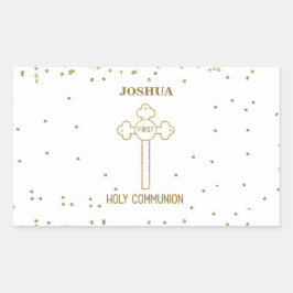 Individuelle Name Erste heilige Kommunion Gold Loo Rechteckiger Aufkleber
