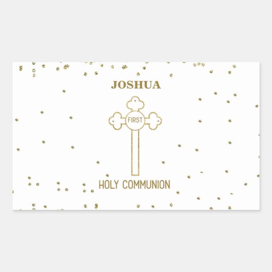 Individuelle Name Erste heilige Kommunion Gold Loo Rechteckiger Aufkleber (Vorderseite)