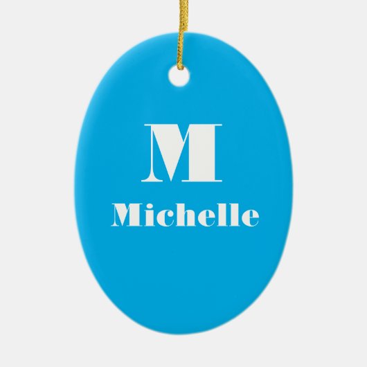 Individuelle Name Erstfarbiges Blau Keramik Ornament (Vorne)