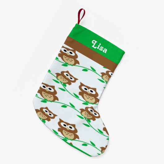 Individuelle Name Eulen gemustert Kleiner Weihnachtsstrumpf (Vorderansicht (hängend))