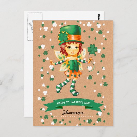 Individuelle Name Fairy Irish Girl St. Patrick's D Postkarte (Vorne/Hinten)