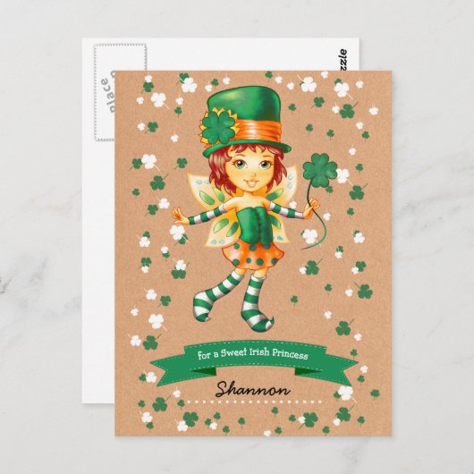 Individuelle Name Fairy Irish Girl St. Patrick's D Postkarte (Vorne/Hinten)