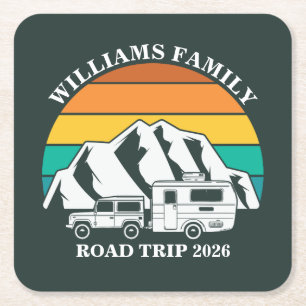 individuelle Name Familienurlaub Berg Road Trip Rechteckiger Pappuntersetzer