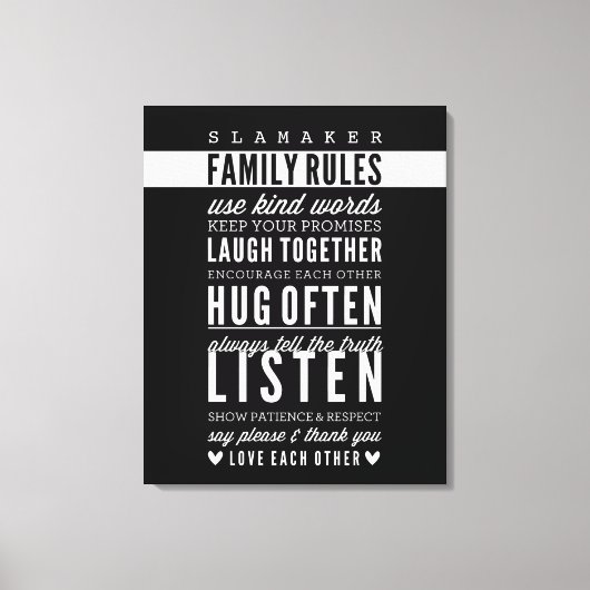 INDIVIDUELLE NAME FAMILY RULES Moderne Typografie  Leinwanddruck (Vorderseite)