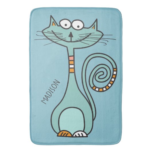 Individuelle Name & Farbe Funny Cat Badematten (Vorderseite Vertikal)