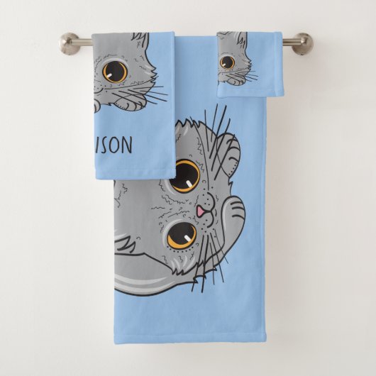 Individuelle Name & Farbe Niedlich Kätzchen Handtu Badhandtuch Set (Insitu)