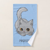 Individuelle Name & Farbe Niedlich Kätzchen Handtu Badhandtuch Set (Handtuch)