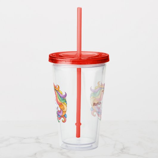 Individuelle Name Farbenfrohe Einhorn Acryltrinkbecher (Rechts)