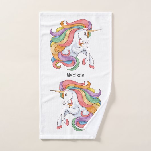 Individuelle Name Farbenfrohe Einhorn Badhandtuch Set (Handtuch)