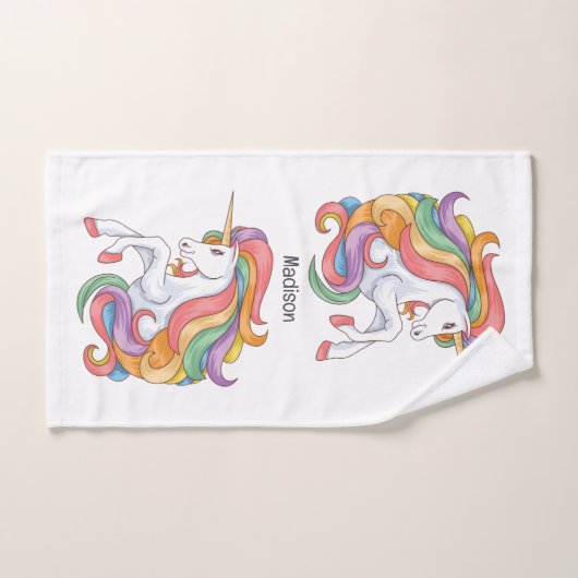 Individuelle Name Farbenfrohe Einhorn Badhandtuch Set (Handtuch)