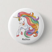 Individuelle Name Farbenfrohe Einhorn Button (Vorderseite)