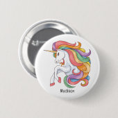 Individuelle Name Farbenfrohe Einhorn Button (Vorne & Hinten)