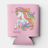 Individuelle Name Farbenfrohe Einhorn Dosenkühler (Rückseite)