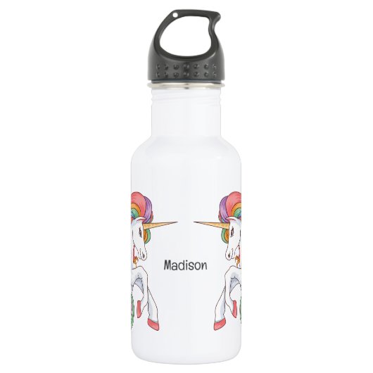 Individuelle Name Farbenfrohe Einhorn Edelstahlflasche (Vorderseite)