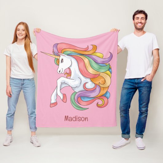 Individuelle Name Farbenfrohe Einhorn Fleecedecke (Beispiel)