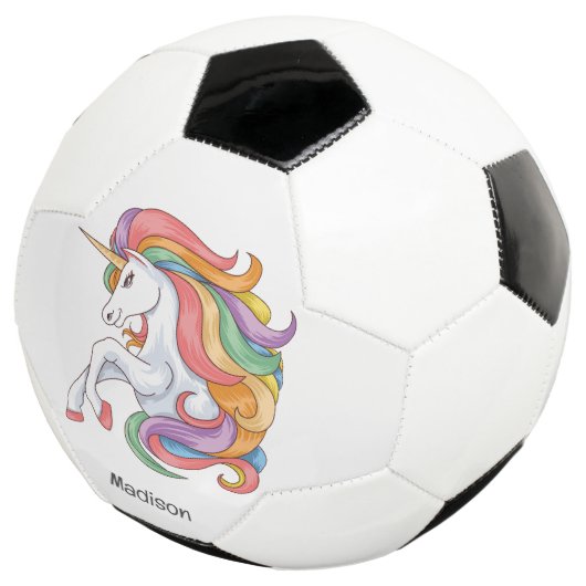 Individuelle Name Farbenfrohe Einhorn Fußball (Dreiviertel)