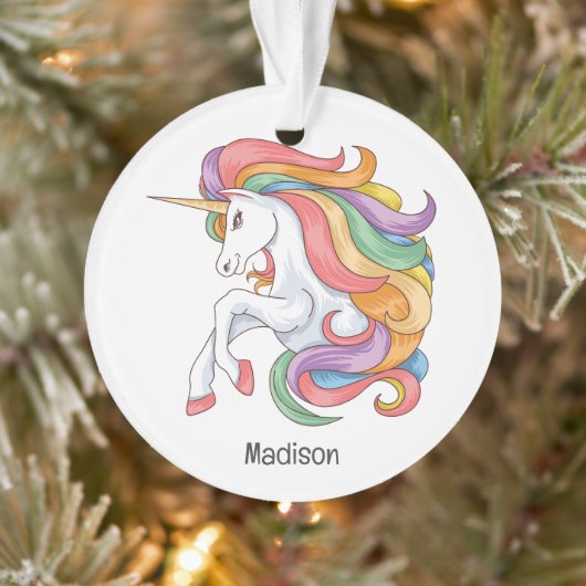 Individuelle Name Farbenfrohe Einhorn Ornament (Baum)