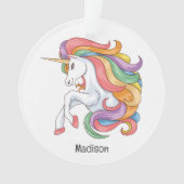 Individuelle Name Farbenfrohe Einhorn Ornament (Vorderseite)