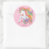 Individuelle Name Farbenfrohe Einhorn Runder Aufkleber (Tasche)