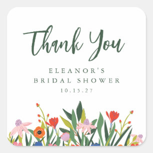 Individuelle Name Farbenfroher Garten Blumenstrauß Quadratischer Aufkleber