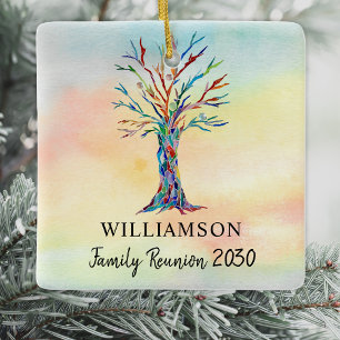 Individuelle Name Farbige Familienbaum-Wiedersehen Keramikornament