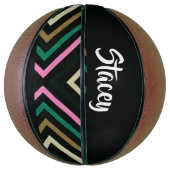 Individuelle Name farbige Streifen auf schwarz Basketball (Vertikal)
