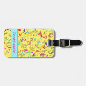 Individuelle Name farbiger Confetti Toss über Gelb Gepäckanhänger (Vorderseite horizontal)