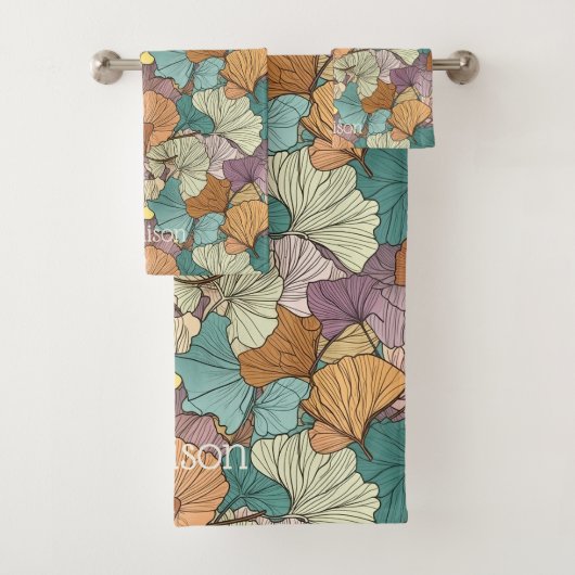 Individuelle Name Farbiges Leaf-Muster Badhandtuch Set (Insitu)