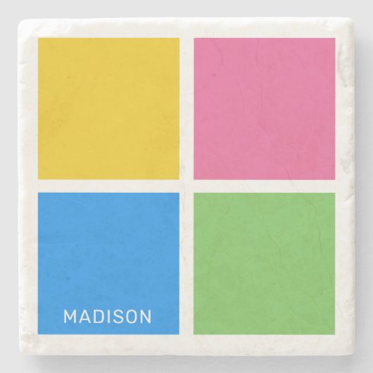 Individuelle Name-Farbquadrate Steinuntersetzer (Vorderseite)