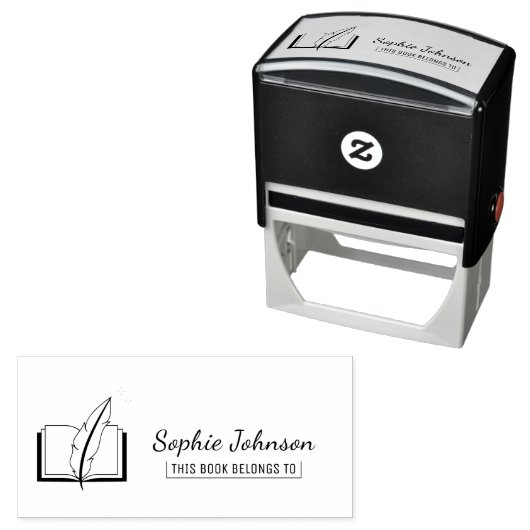 Individuelle Name Feather Pen Buch gehört dem Lehr Permastempel (Beispiel)