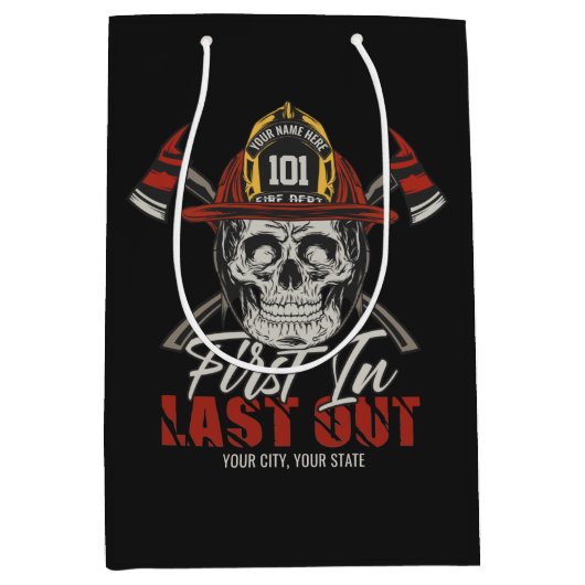 Individuelle Name Feuerwehrmann als Erster letzter Mittlere Geschenktüte (Vorderseite)