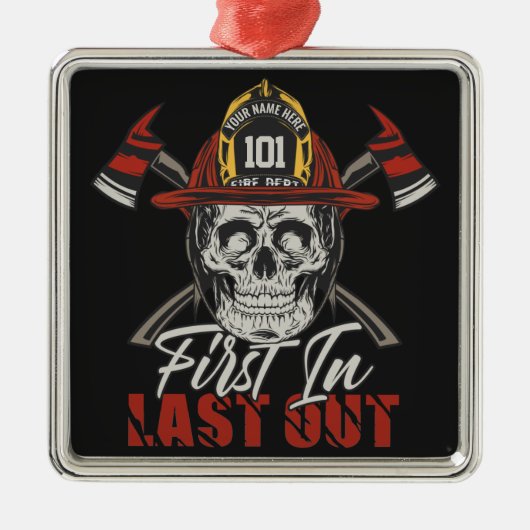 Individuelle Name Feuerwehrmann als Erster letzter Ornament Aus Metall (Vorne)