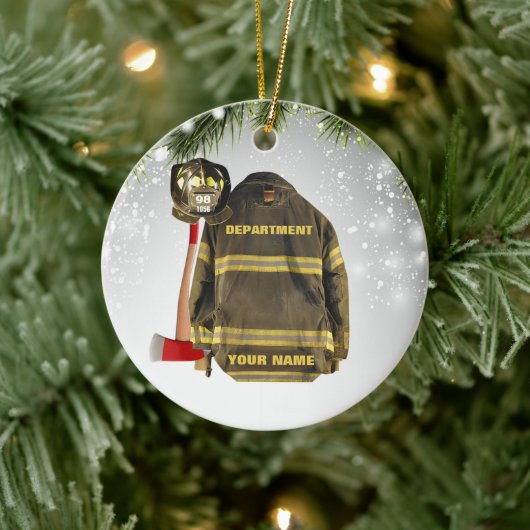 Individuelle Name-Feuerwehrmann-Geschenkfeuer und Keramik Ornament (Baum)